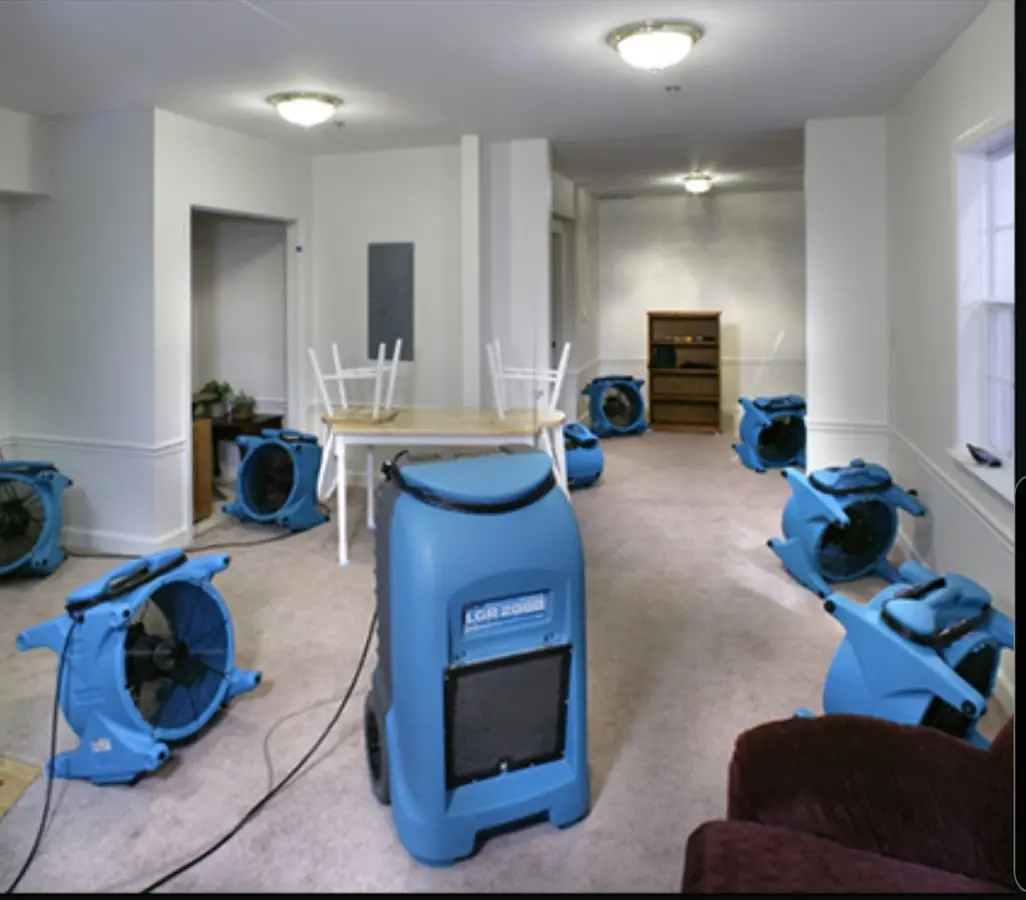 Air movers and dehumidifier setup for Water Extraction & Removal in Hadley